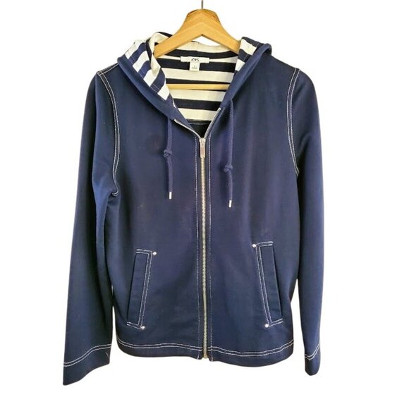 Anne Klein Sport Navy Hoodie Jogger Set Striped Lined Zip Jacket Small - Picture 4 of 7